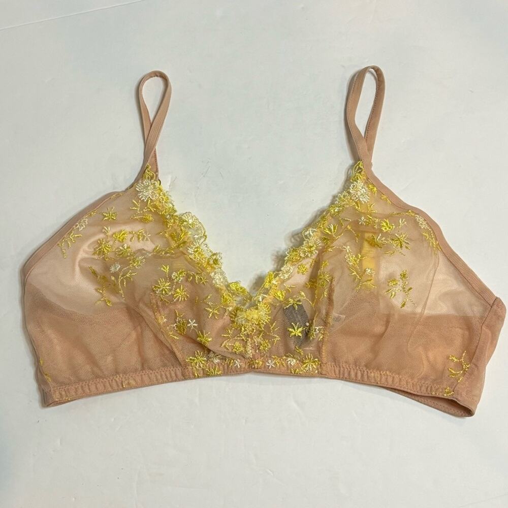 Cosabella Nude Sheer Bralette with Yellow Floral Embroidery
